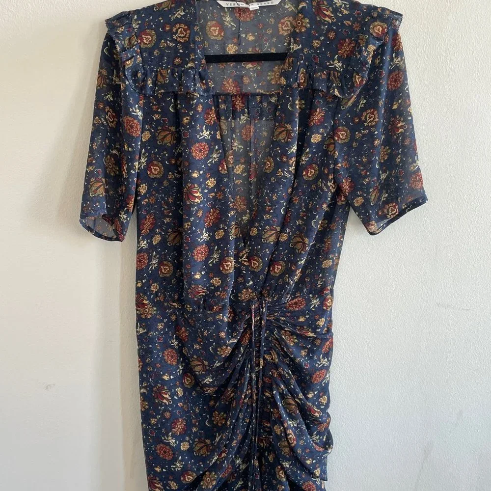 NEW Veronica Beard Dakota Floral Mini Dress Size 4 Ink Blue Chiffon Wrap… - Picture 4 of 10